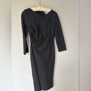 Classic Black/Charcoal Pinstripe Sheath Dress - Elegant Women's Work Dress